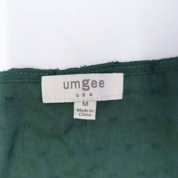 Umgee Blouse Top Women's Size Medium Green Swiss Dot Floral Crochet Yoke Lace - Picture 3 of 6